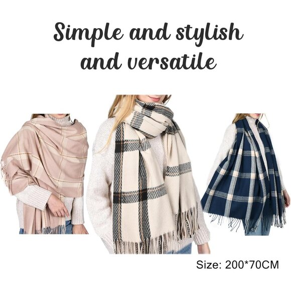 Women's Black Winter Shawl Soft Tassel Plaid Large Oversized Scarves Wraps - Picture 5 of 7